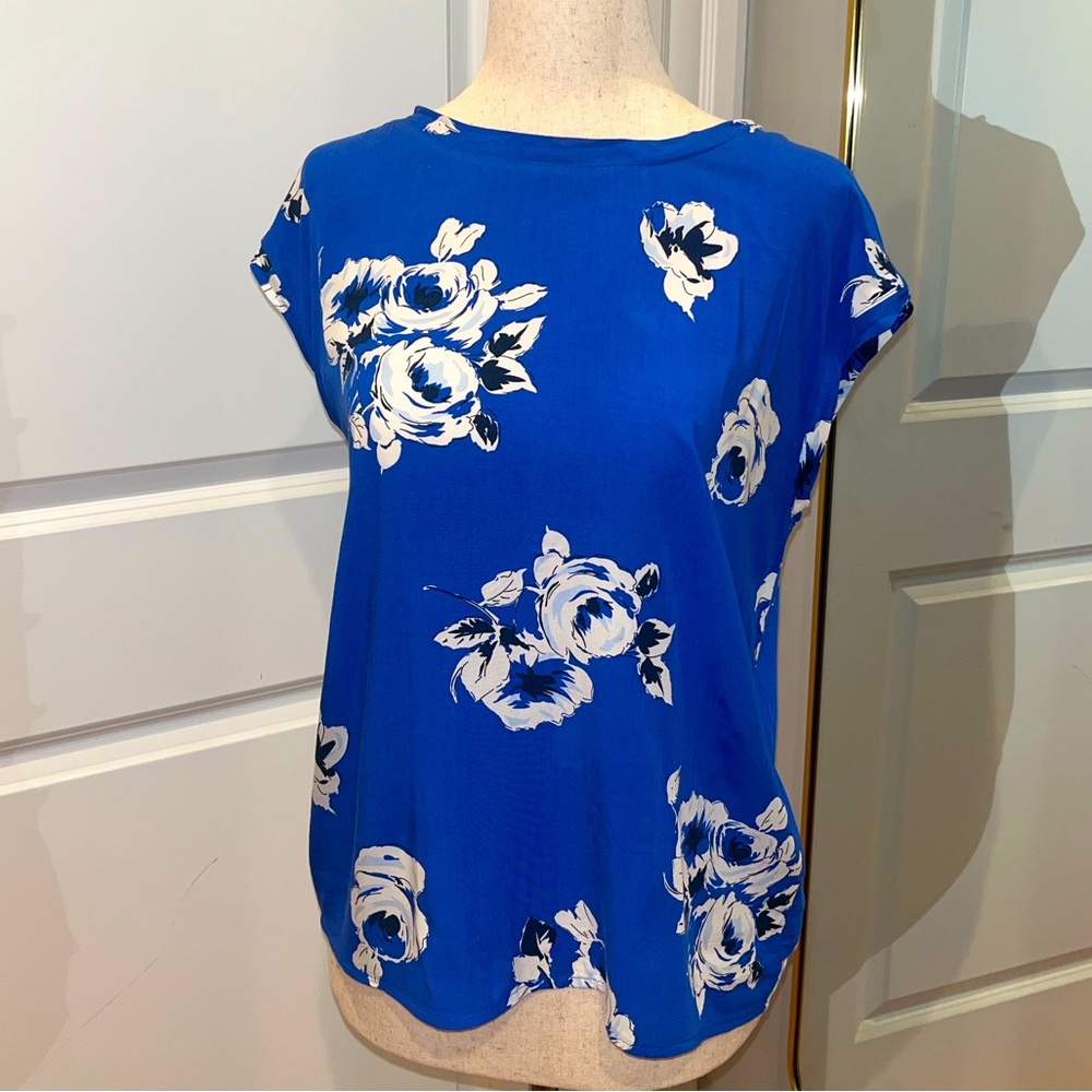 Abercrombie Floral Print Cobalt Blue White Button Back Shirt XS